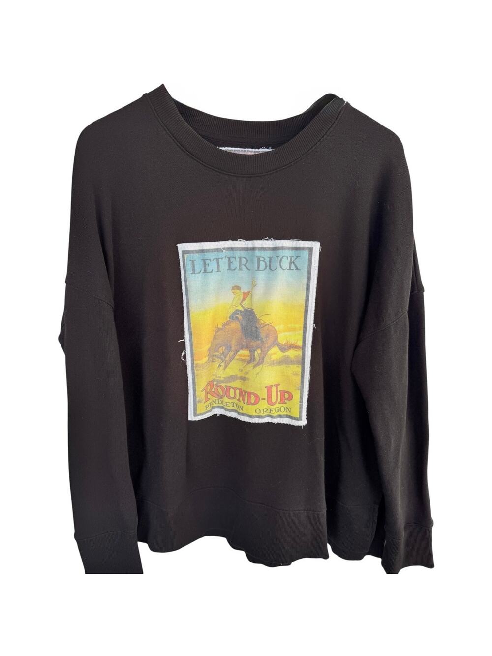 Arizona Round Up Let’er Buck Sweatshirt Womens XL Black Western Rodeo Graphic